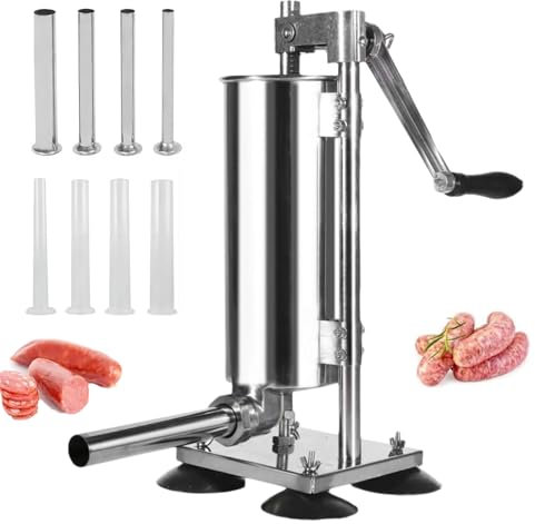 GTHTUHFD Insaccatrice Manuale per Salsicce, Insaccatrice per Salsicce in Acciaio Inossidabile da 3 Litri con 4 Tubi di Insacco in Acciaio Inossidabile E 4 Tubi di Insacco in