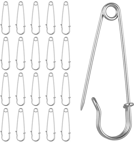 Sicherheitsnadeln Groß 20 Stück, 5 cm Silber Sicherheitsnadeln Schwerlast, Stahlnadeln für Stoffe, Decken, Kleidung, Handwerk und Leinwandarbeiten