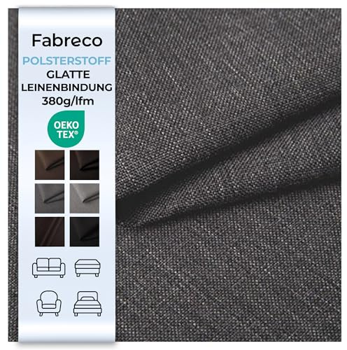 Fabreco - Polsterstoff Meterware SAWANA (100 x 148cm) | Stoff Meterware in Leinen-Optik | Strukturstoff Webstoff Möbelstoff | Robuster & pflegeleichter Stoffe für Sofa, Sessel & Deko (Grau)