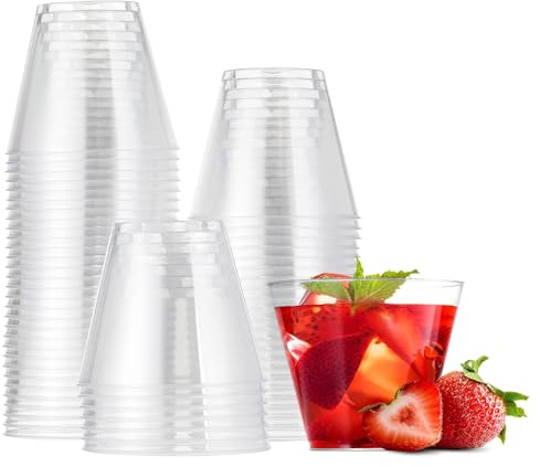 MATANA 120 Clear Hard Plastic Cups, Tumblers for Cocktails, Champagne, Wine & Desserts (255ml / 9oz) - Weddings, Birthdays, Christmas, Parties - Sturdy & Reusable