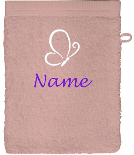 Schnoschi Waschlappen mit Namen, Text oder Motiv Bestickt, personalisiertes Handtuch, individueller Waschhandschuh, Lappen oder Gesichtstuch mit Initialen, 100% Baumwolle, 16 x 21 cm (Altrosa)
