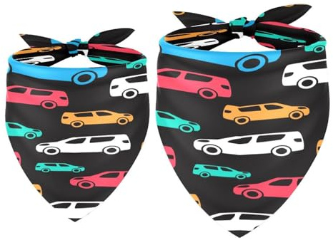 Hundehalstuch, buntes Auto auf Schwarz, für Mädchen und Jungen, Halstuch, Zubehör für kleine, mittelgroße und große Hunde, Welpen, Katzen, Haustiere, 2 Stück