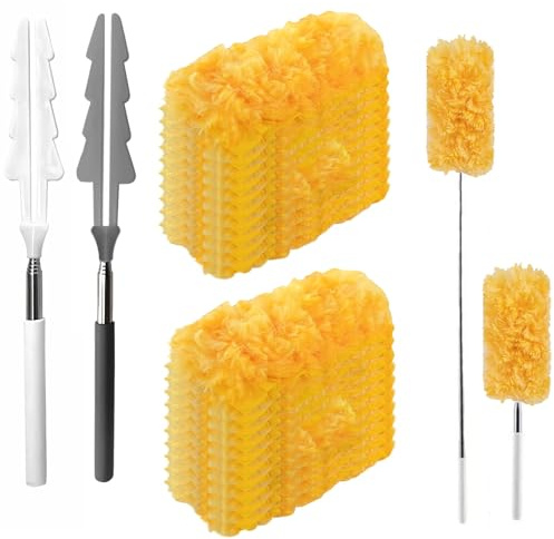 22 PCS Telescopic Flash Dust Magnet Starter Kit Extends Up to 82 cm, 2 Types Long Magic Duster Flash Dust Magnet Refill Single Sided and Double Sided Flash Magnetic Fluffy Dusters Refills for Cleaning