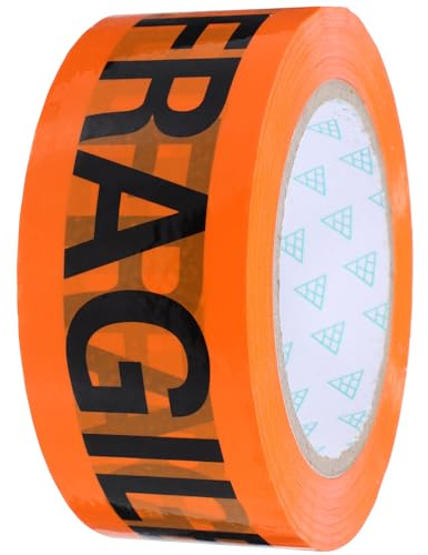 SEWACC Ruban Adhésif Fragile pour Emballage Bande Avertissement Orange avec Texte Noir Adhésif Résistant pour Colis Fragiles et Cartons de Déménagement