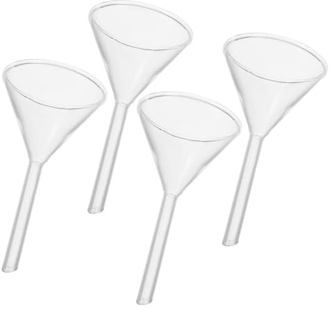 FIXOSHEE Imbuto di Vetro Trasparente 60 MM Set da 4 Pezzi per Lanterne a Olio e Filtrazione Scientifica Imbuto da Laboratorio per Riempimento Preciso di Liquidi Adatto per Uso in