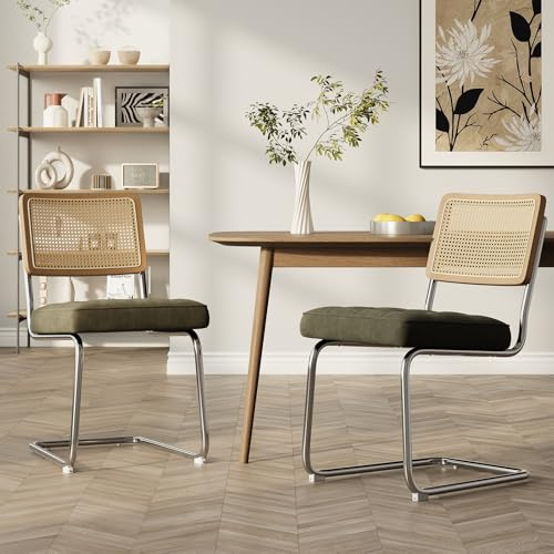 COLAMY Rattan Esstischstühle 2er Set, Samtbezug mit Metallgestell, Grün