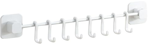 UKCOCO Porte-ustensiles Mural à Crochets Amovibles, 8 Pièces, Blanc | Rangement Mural sans Perçage, Aluminium et Ps, Cuisine et Placard, Usage pour Ustensiles et Serviette