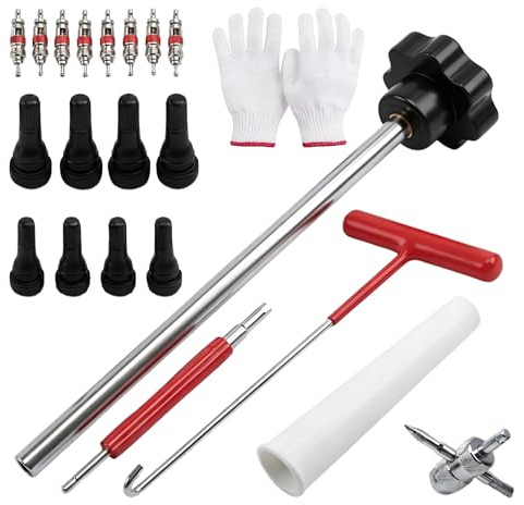 SHIQUAN 22 piezas Kit de reparación de válvulas de neumático, metal y plástico, juego de herramientas de cambio rápido con extractor de válvula, desmonte obús, herramienta de gancho