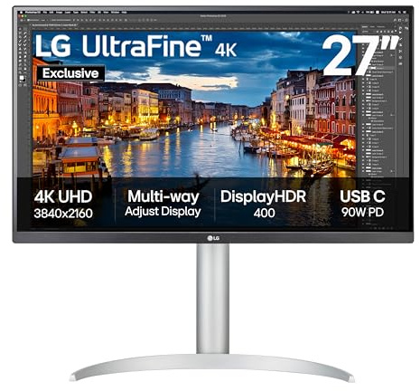 LG Monitor Ultrafine 4K 27UP85ZK-W (Excl.)- 4K IPS 27 Pulgadas, 60Hz, 5ms, HDR 400, Pantalla multiajustable, HDMI, DisplayPort, USB-C (90W PD), Blanco