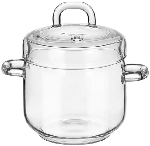 Clear Glass Mini Simmer Pot 350ml, Heat-Resistant Glass Pot with Handle Lid for Cooking Soup Milk Tea