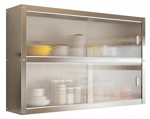 YSPZDQ Armario Cocina Montaje Pared, Fácil Instalación Vitrina con Puertas Correderas, Armario Despensa Acero Inoxidable, Resistente 25 kg Alacena para Cocina, Baño, Garaje(90 x 30 x 70cm)