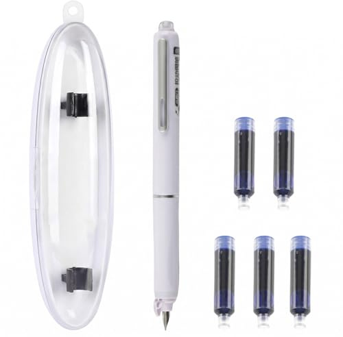 wellrun Retractable Fountain Pen,0.38mm Blue Ink Erasable Pen Includes 5 Refillable Cartridges,Smooth Writing No Leaking,Press Fine Nib Fountain Pens for Beginners,Pupils,Students(Purple)