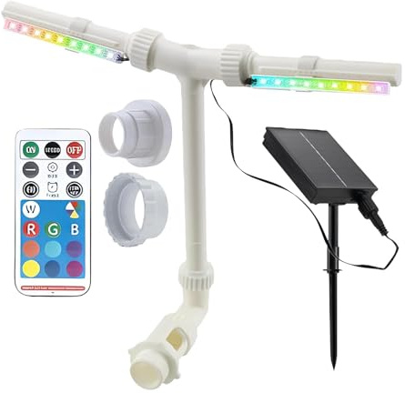Genérico Fuente Solar Para Piscina - Fuente En Cascada LED De 7 Colores De Doble 39cm | De Estanque Solar Flotante Con Control Remoto, Control Por Aplicación, Decoración Para Jardín, Piscina, Luz