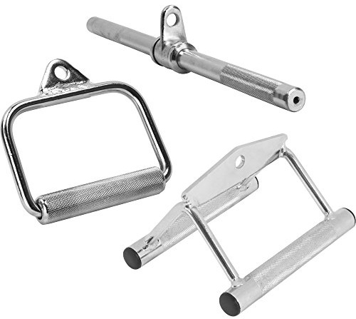 GORILLA SPORTS® Kabelzuggriff-Set mit Einhand-, Ruder- und Trizepsgriff | Verchromte, gerändelte Griffe aus massivem Stahl, 2,5 cm, bis 200 kg, für Bizeps, Trizeps, Rücken und Oberkörpertraining