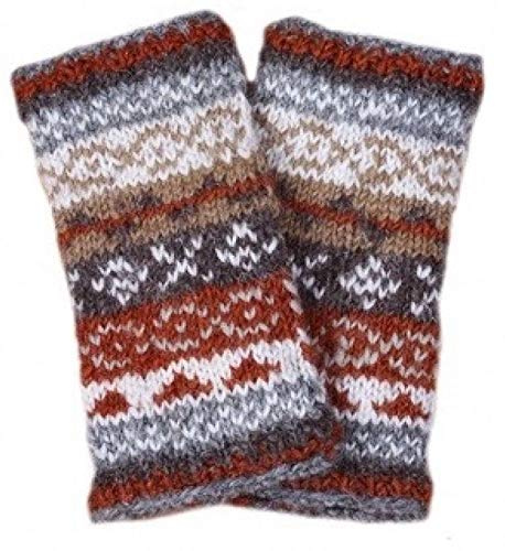 Pachamama kvinnor ull handvärmare fleecefodrad handstickad Fairisle-mönster flerfärgad en storlek handgjord extra varm rättvis handel (grå, en storlek)