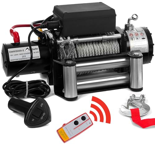 ROTFUCHS Elektrische Seilwinde 12v mit Funkfernbedienung – 5909 kg 13000 lbs, 6 PS Power Offroad 4x4 Motorwinde Bergewinde Forst Seilzug mit Stahlseil
