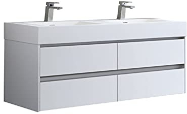 StoneArt Badmöbel Set mit Mineralguss Waschbecken und Unterschrank Waschtisch als Einzel- oder Doppelwaschbecken mit Unterschrank ohne Armaturen Mailand ML-1400 weiß matt 140cm