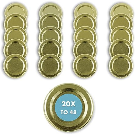 Flaschenbauer - 20 Stück Twist-Off Deckel TO 48 Gold - Ersatzdeckel für Einmachgläser, Marmeladengläser & Vorratsgläser - Schraubdeckel zum Einkochen, Konservieren & Aufbewahren - Made in Germany