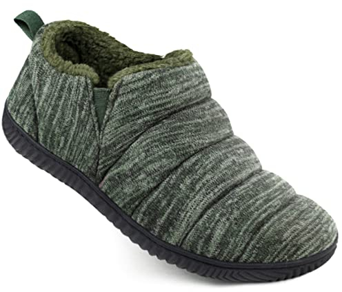 Zizor Men's Cozy Memory Foam Slippers with Plush Fleece Lined, Knit Anti-Slip Indoor Outdoor Rubber Sole with Unilateral Elastic Bandage, Green, 11 UK