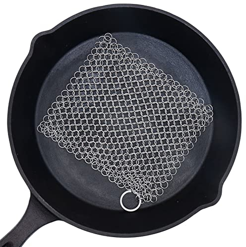 BabriInta Brosse à récurer en fonte – 15,2 cm en acier inoxydable pour poêles en fonte et cotte de mailles de chaîne pour poêle, wok, casseroles, fours hollandais