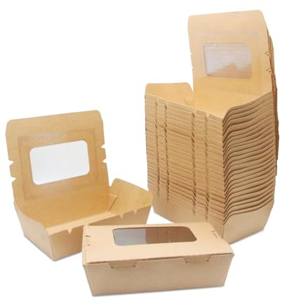 La Llareta Salad Boxes Takeaway, 20 PCS 500ml Takeaway Box, Cardboard Food Boxes, with Window, Oil and Water Proof, for Sandwich, Cheesecake, Burger
