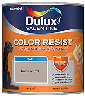 Dulux Valentine Color Resist Pièces à Vivre - Peinture Intérieure Murs, Plafonds, Boiseries - Lessivable et Résistante - Couleur : Taupe Parfait - 0,5 L
