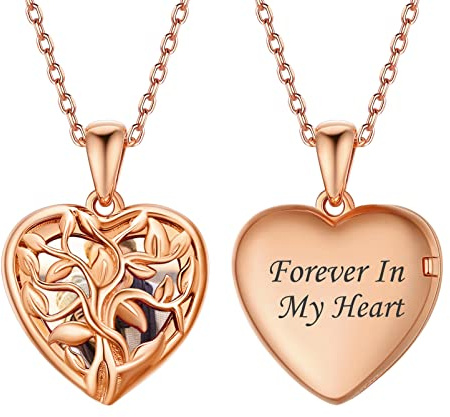 Silvora Individueller Foto Anhänger Halskette Bild Anhänger zum Öffnen mit Medallion aus S925 Silber in Herzform/Herzförmiger Lebensbaum/Keltischer Knoten in Weißgold/Gold/Rosegold mit 41/46/56cm+5cm Kette