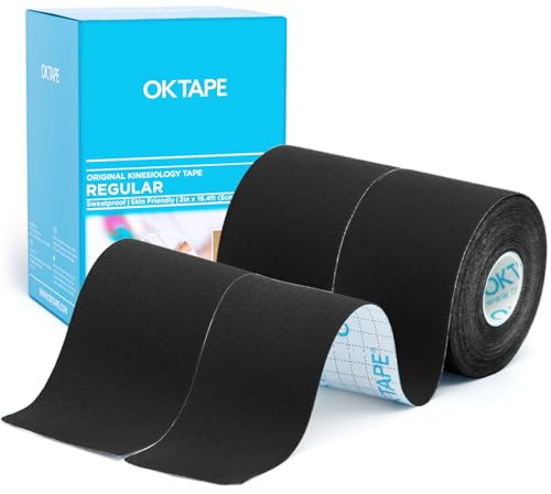 OK TAPE Basic Kinesiologie Tape, Uncut,5cm x 5m,2 Rollen,Schwarz | wasserfest & elastisch,für Muskelunterstützung, Knieschmerzen, Ellenbogen und Schulter