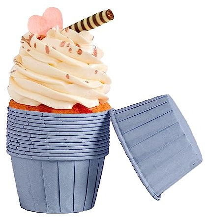 Frepea 50 Stücke Cupcake Formen Papier Muffinförmchen Papier Antihaftbeschichtet Einweg-Backbecher für Halloween Geburtstage Hochzeiten Partys (Blaugrau)