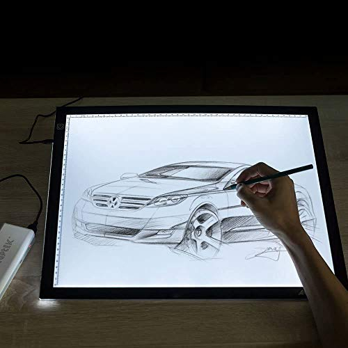 BUTUN LED Leuchttisch Ultra-dünne Leuchtplatte Zeichnen,mit USB Kabel,Einstellbare Helligkeit, Zeichnung Led Licht Pad, Tragbares Leuchtplatte (A3-mit Skala)