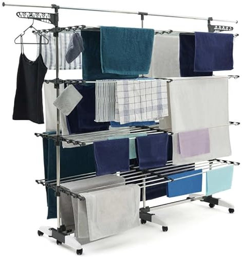IDMarket - Séchoir à Linge 60 M Supra XXL Gris/Blanc 4 Niveaux + Barre télescopique
