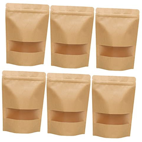 Ciieeo 100pièces Lot De Pochettes Papier Kraft Auto-scellantes Avec Fenêtre Sacs De Conservation Alimentaire Imperméables Format Résistants Et Réutilisables Pour Noix Thé Fruits Secs