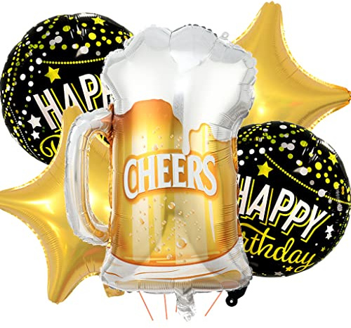 Feelairy Folieballong, ölflaska, dekoration, 5 stycken ballonger, vinflaskor, champagneflaskor, jätte heliumballonger, ölflaska, ballonger, Happy Birthday-dekoration för födelsedagsdekoration,