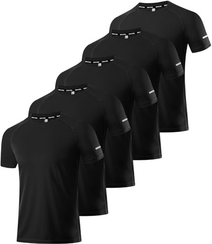 5 Pack Dry Fit Tshirts Shirt for Men, Quick Dry Crew Neck T Shirts, Athletic Running Workout Short Sleeve Tees Black-5P06-M