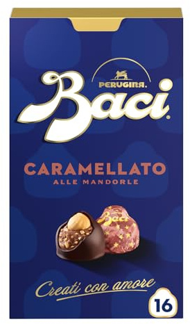 BACI PERUGINA Caramellato alle Mandorle Cioccolatini Fondenti ripieni al Gianduia, Scatola 200g