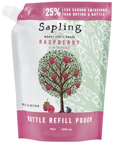 Sapling Raspberry + Hibiscus Vodka 70cl Refill Pouch (ABV 40% Alcohol) – Premium Flavoured Vodka | British Small Batch Vodka Production | A Sapling Tree is Planted for Every Bottle Sold