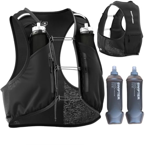 SWIFTVEST™ Running Vest for Men and Women | 2x 500ml Soft Flasks Included | 10+ Pockets for Accessories | Hydration Backpack | Lightweight Pack | Running Essentials | Designed by Runners
