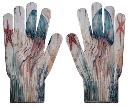 Touchscreen-Handschuhe – Vintage-Handschuhe Im Ethnischen Stil Mit Seesternen Und Quallen, Für Herren Und Damen, Zum Stricken, Warme, Bunte Handschuhe, Für Den Winter, Zum Einkaufen Im Freien, F