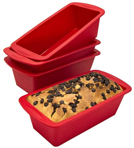 Mlying 4 Stück Silikon-Backform，Brotbackform Klein Mini Rechteckig Kastenform Backform Kuchenform Silikon Kastenform klein (Rot, Rechteckig)