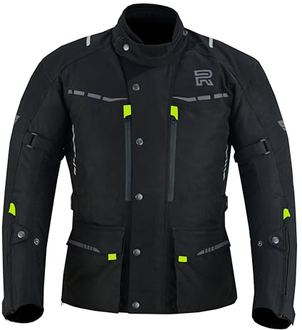 RAXUS SpeedFight Giacca da moto per uomo, invernale, 3/4 impermeabile, con certificazione CE, Nero / Neon, XXL