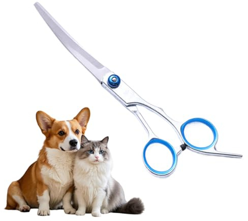 HABNI Ciseaux De Toilettage Pour Chiens Et Chats En Acier Inoxydable, 1 Pièce Avec Embouts De Sécurité Ronds, Courbés Pour Visage Pattes Et Corps, Longueur Totale 17Cm