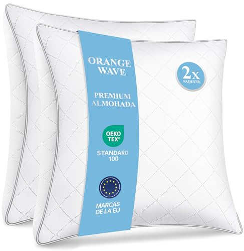 Orange Wave Oreillers 60x60 cm Lot de 2, Oreiller en Microfibre Moelleux, Hypoallergénique, Lavable, Oreillers Qualité Hotel Idéal pour Dormeurs sur Le Côté et Le Dos, Coussin Respirant et Doux