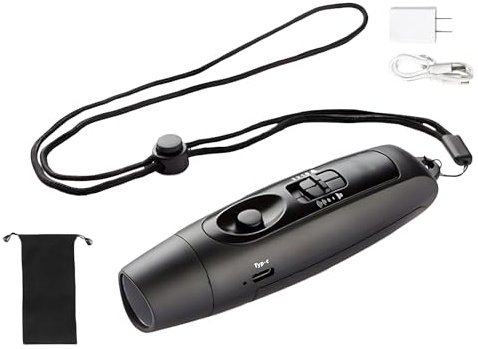 LEKEFETO Sifflet électronique avec LED, 3 sons et 2 modes d'éclairage, rechargeable par USB, sifflet d'arbitre, sifflet fort pour entraîneur, police, enseignant et extérieur (noir)
