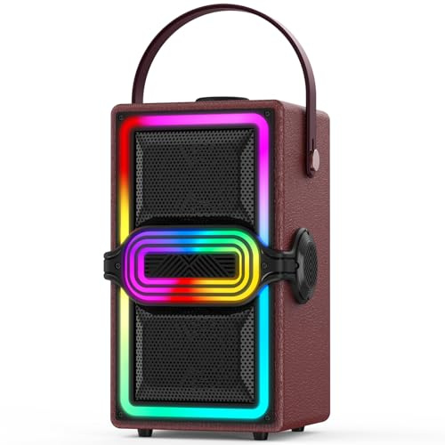 Bluetooth Speaker, 120W Peak Power Portable Speakers Wireless (Burgundy) | Portable Boombox Speaker with Deep Bass, Loud Speaker Stereo Sound Subwoofer with LED Light Show for Party, Outdoor, Camping