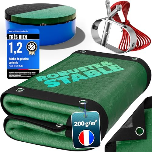 poolomio® Bâche de Piscine Ronde Ø 730-760 cm | Bâche 2-en-1 Solaire & hivernage | Couverture Robuste PE 200g/m² | Résistante UV, Anti-algues & Anti-saletés | Dimensions réelles: 830 cm