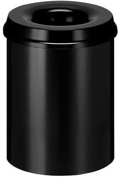 Helit Metallpapierkorb mit Löschkopf, schwarz Inhalt 15 Liter | Stahl, selbstlöschend, Volumen 15 l, HxØ 360 x 255 mm, Korpus schwarz / Löschkopf schwarz