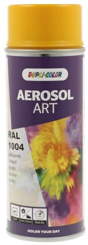 DUPLI-COLOR AEROSOL ART RAL 1004 goldgelb glänzend 400 ml, Spraylack für vielseitigen Einsatz, schnelltrocknend, hohe Deckkraft, für Innen- und Außenbereiche geeignet