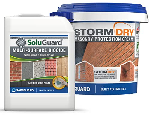 Stormdry Masonry Waterproofing Cream 5L + Soluguard Biocide - BBA Approved - 25 Year Ultimate Home Protection Bundle for Effective Wall Weatherproofing