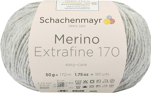 Schachenmayr Merino Extrafine 170 9807551-00090 hellgrau meliert Handstrickgarn, Schurwolle