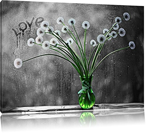 Pixxprint Pusteblumen bei Regen B&W, Größe: 80x60cm, Leinwandbild, fertig gespannt, Wandbild, Dekoration, Kunstdruck, kein Poster